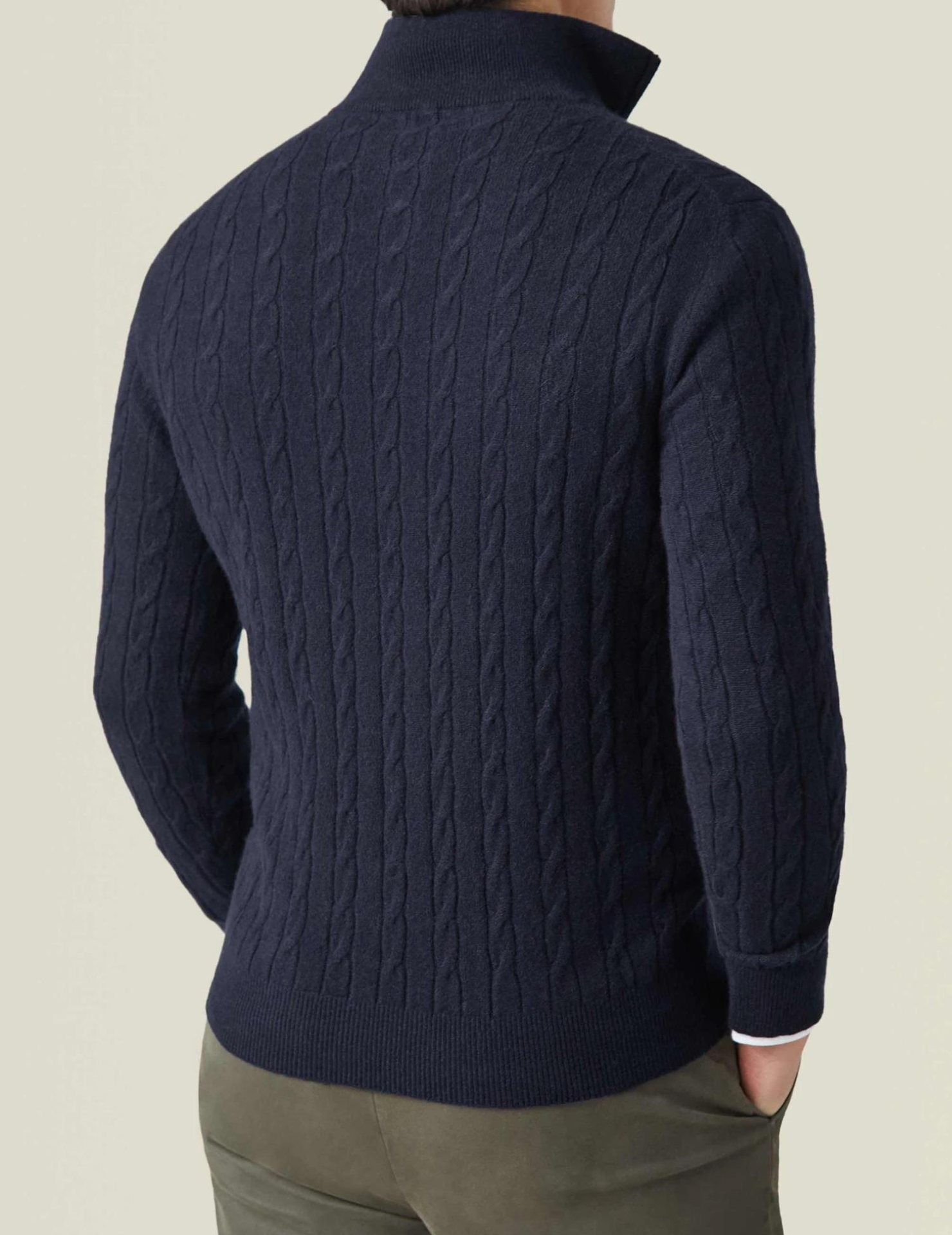Herre Kabelstrik Quarter-Zip Sweater – Klassisk Trøje med Tragt-krave