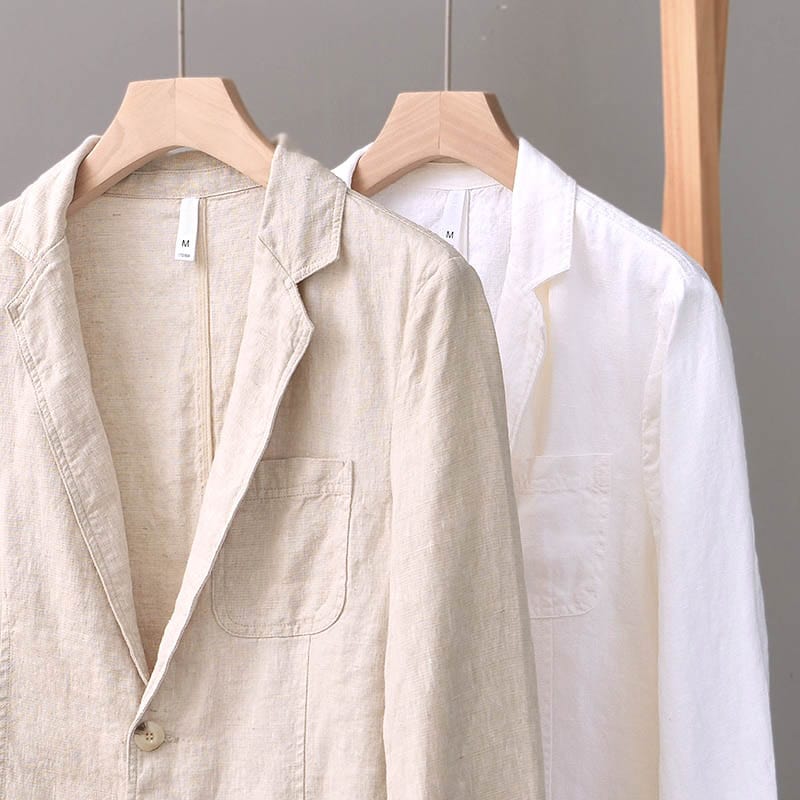 Herre Casual Blazer – Linned – Ustruktureret Pasform – Notch Krave – Letvægt