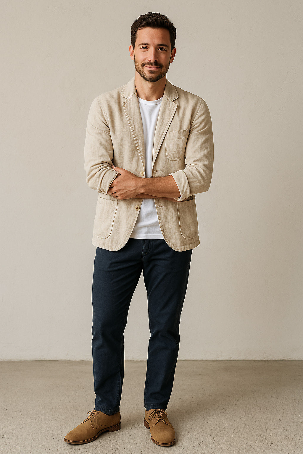 Herre Casual Blazer – Linned – Ustruktureret Pasform – Notch Krave – Letvægt