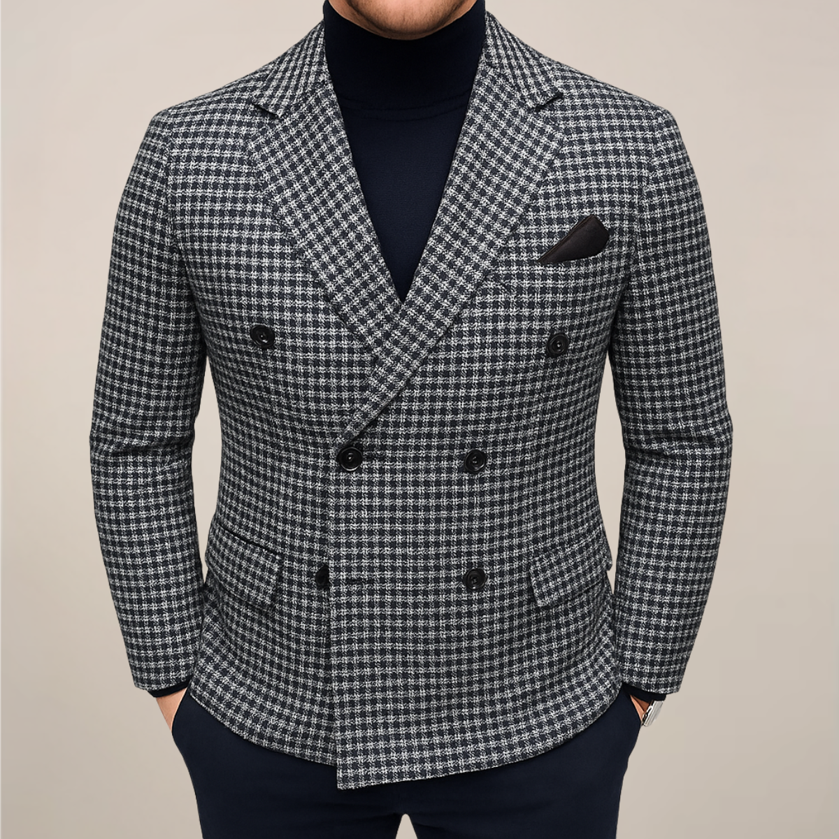 Herre Dobbeltbrystet Tjekket Blazer – Skræddersyet Heritage Jakke til Smart Casual & Formelt Brug