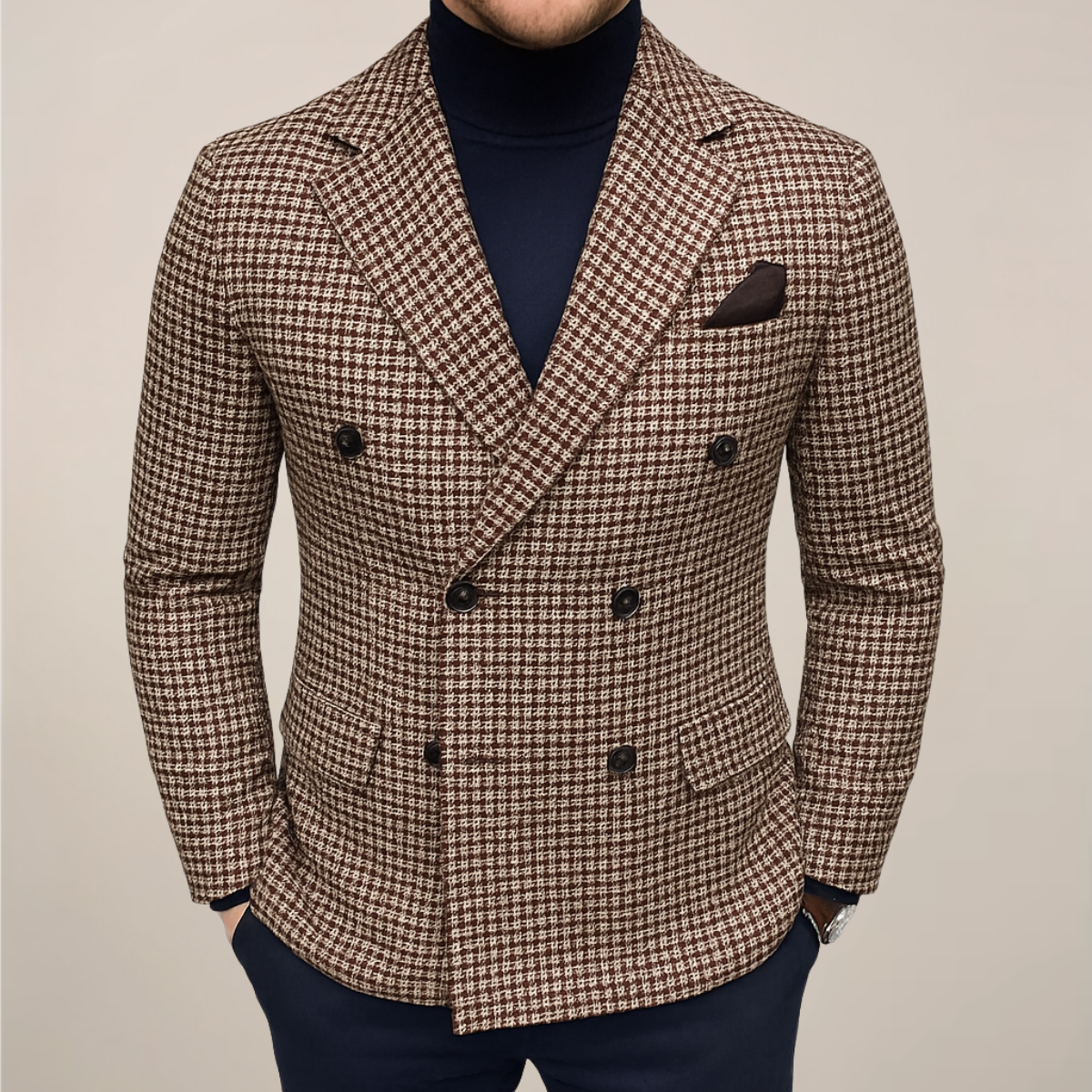 Herre Dobbeltbrystet Tjekket Blazer – Skræddersyet Heritage Jakke til Smart Casual & Formelt Brug