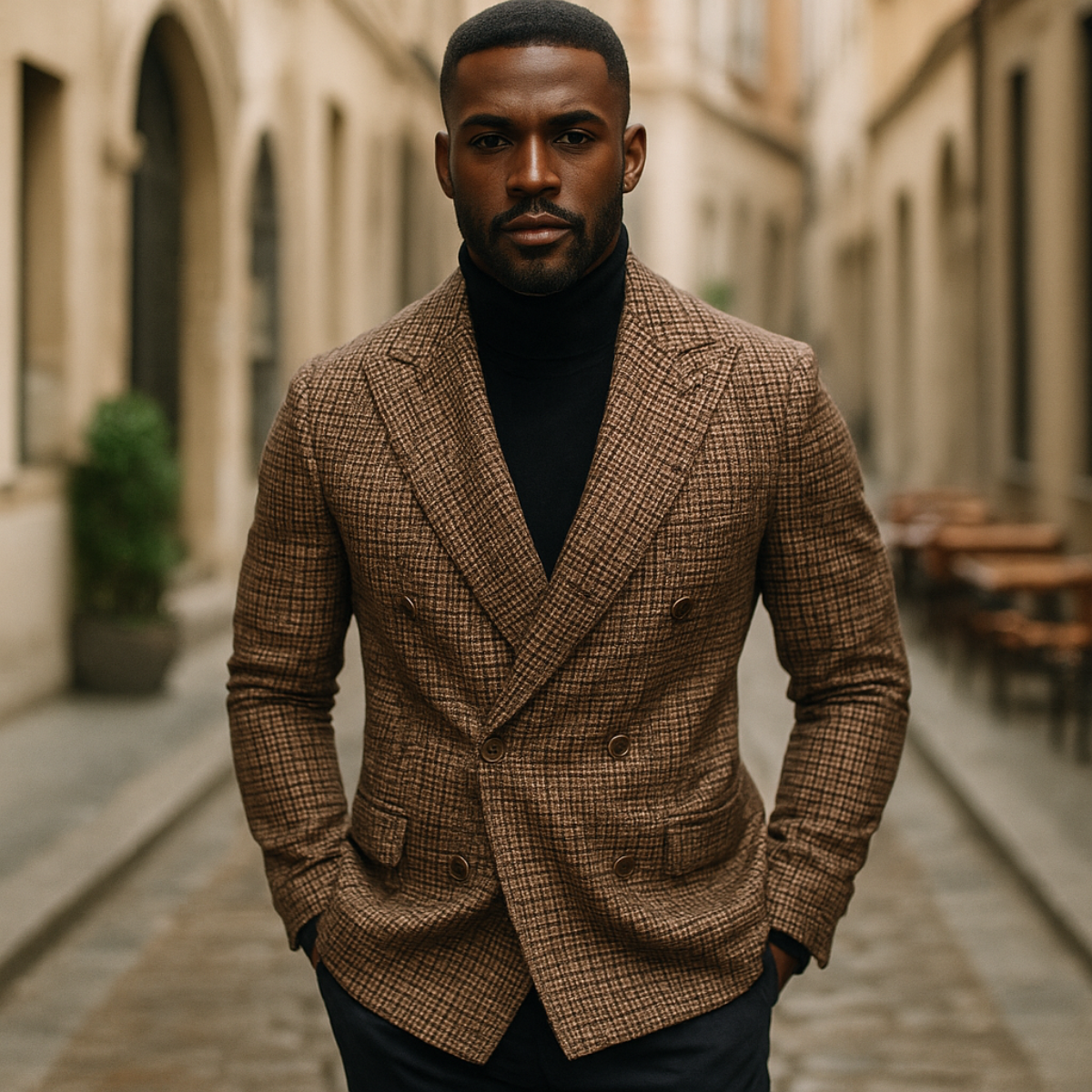 Herre Dobbeltbrystet Ternet Blazer – Skræddersyet Smart Casual Jakke