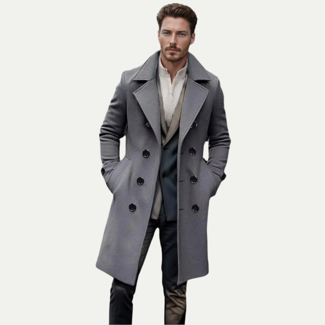 Herres Dobbeltradet Lang Trench Coat – Raffineret Italiensk Silhuet