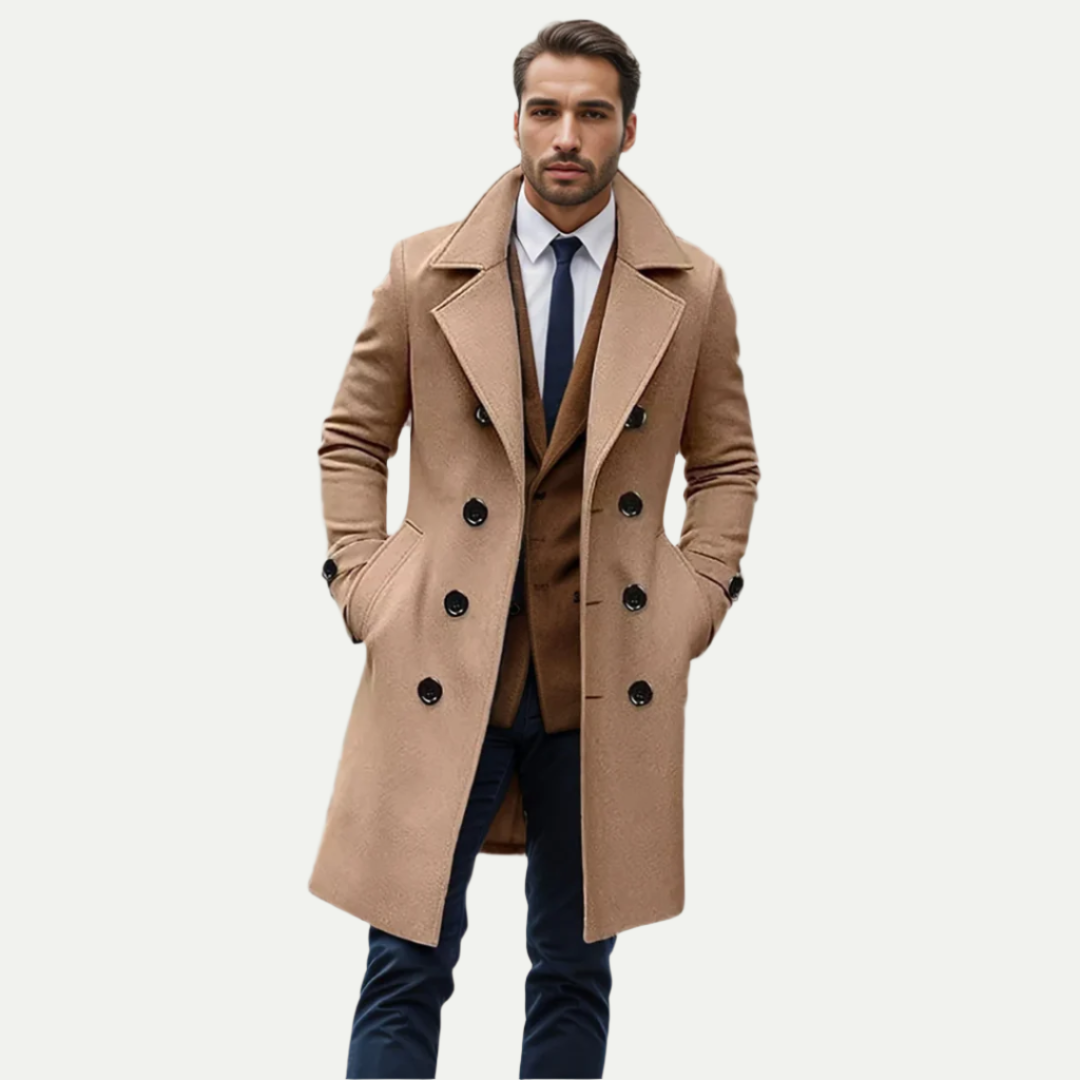 Herres Dobbeltradet Lang Trench Coat – Raffineret Italiensk Silhuet