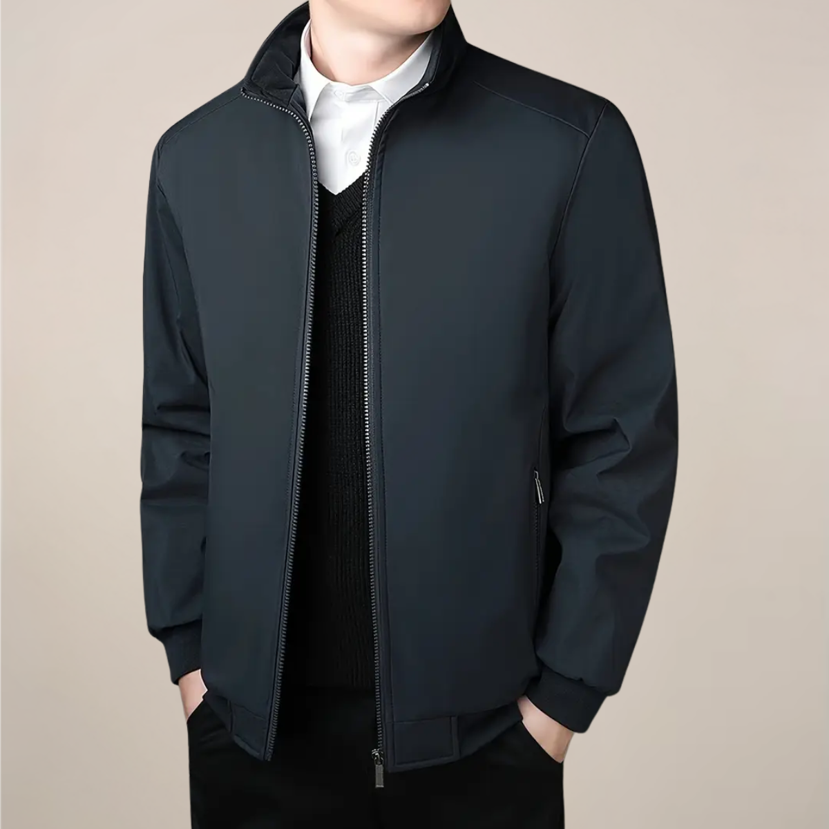 Herre Fleece-Foret Jakke – Varm Ståkrave Zip-Up Frakke til Vinter & Casual Brug