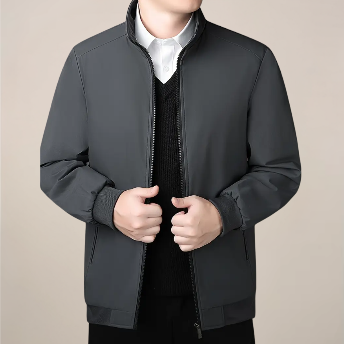 Herre Fleece-Foret Jakke – Varm Ståkrave Zip-Up Frakke til Vinter & Casual Brug