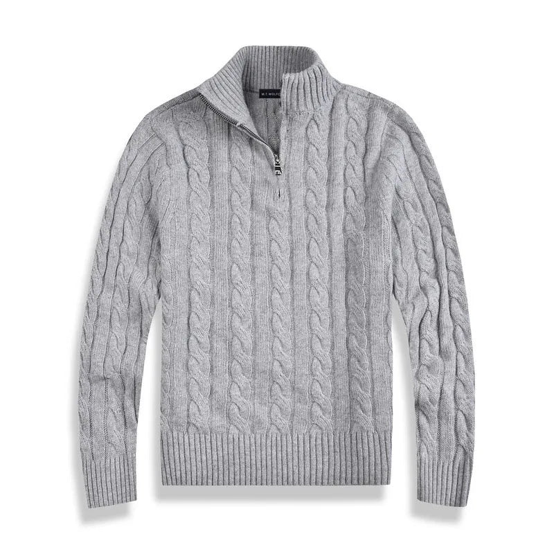 Herre Halv Zip Kabelstrik Sweater – Klassisk Vinterlag