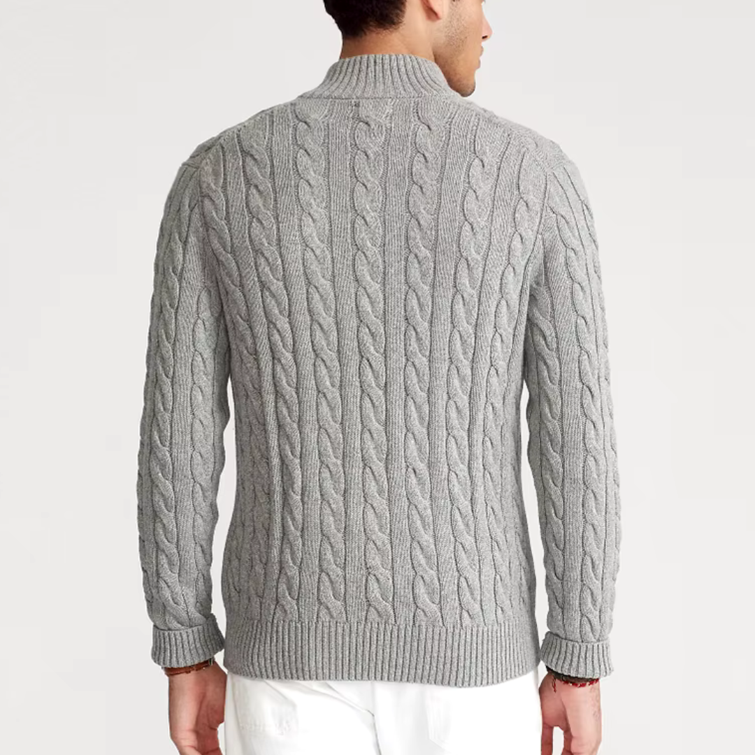 Herre Halv Zip Kabelstrik Sweater – Klassisk Vinterlag