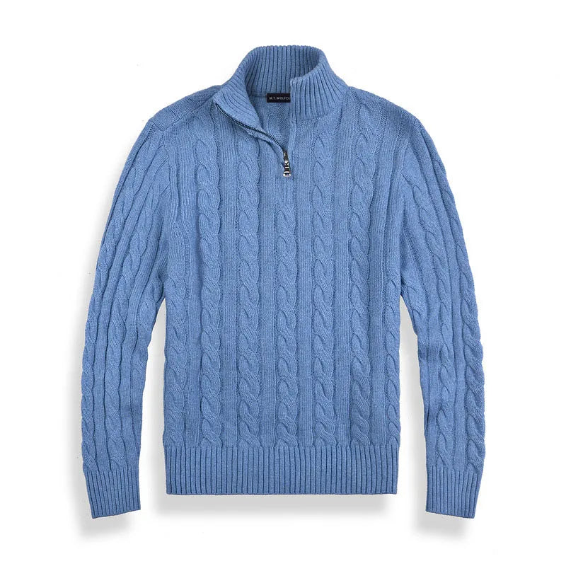 Herre Halv Zip Kabelstrik Sweater – Klassisk Vinterlag