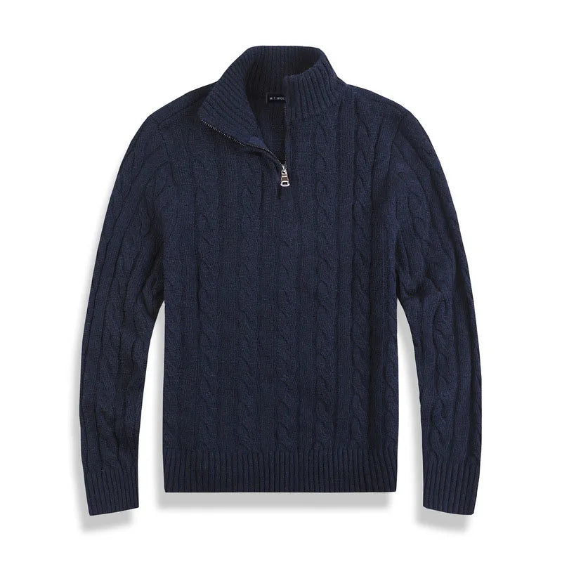 Herre Halv Zip Kabelstrik Sweater – Klassisk Vinterlag
