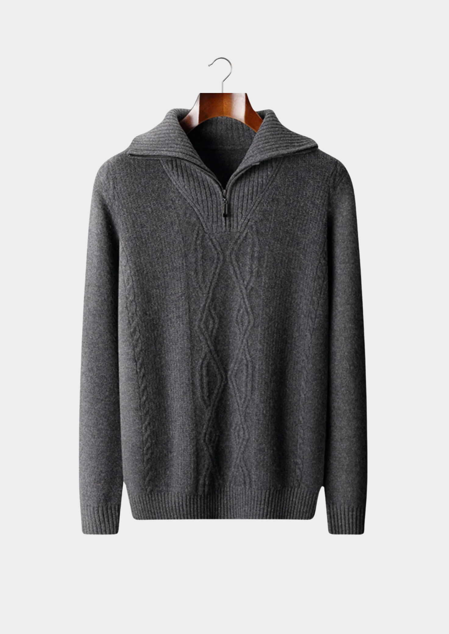 Herre Halv Lynlås Kabelstrik Sweater med Fold Krave – Årsæson Casual Lag