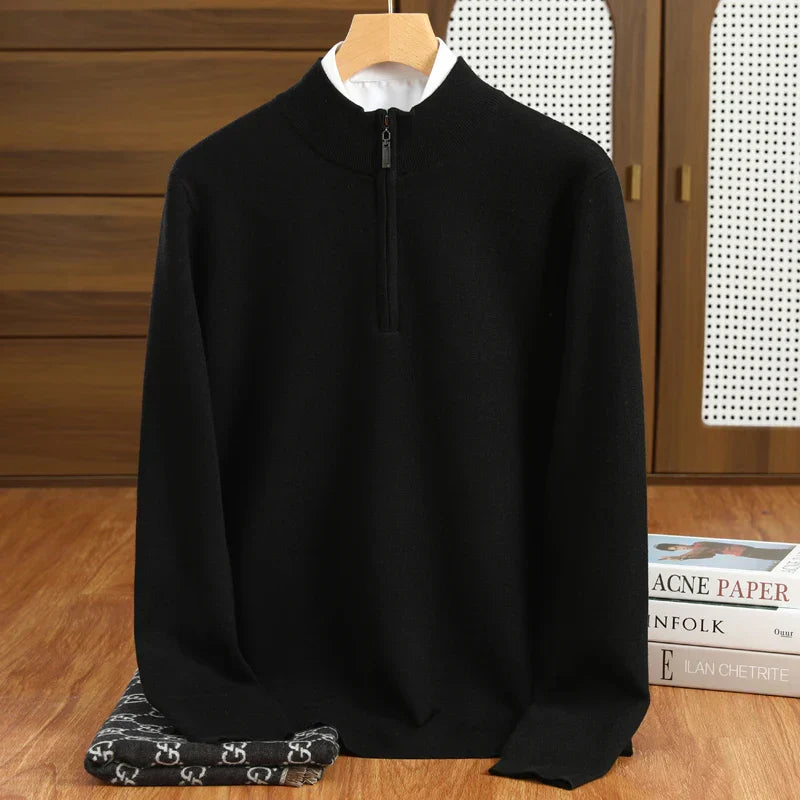 Herre Halv-Zip Mock Neck Pullover – Skræddersyet Pasform