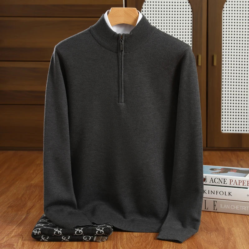 Herre Halv-Zip Mock Neck Pullover – Skræddersyet Pasform