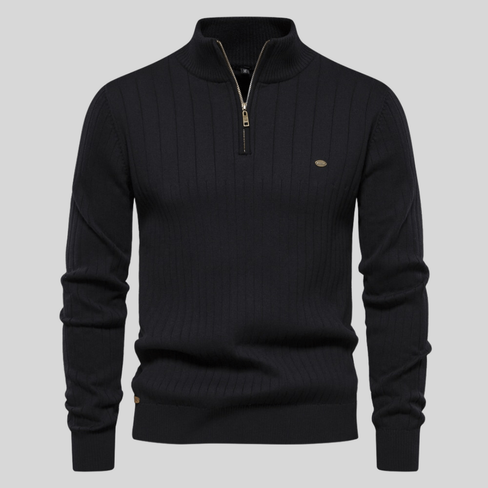 Herre Halv Zip Sweater – Ribbet, Mock Neck Stil