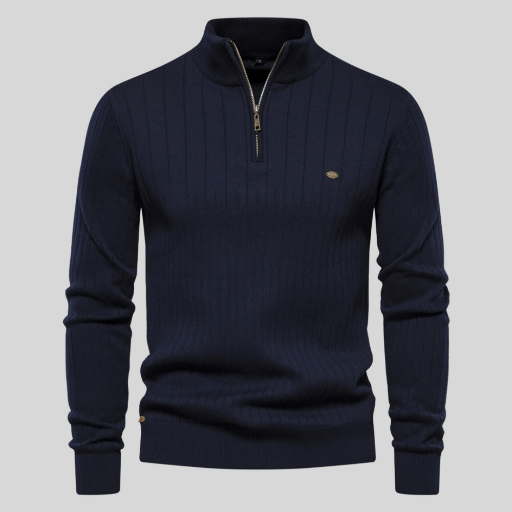 Herre Halv Zip Sweater – Ribbet, Mock Neck Stil