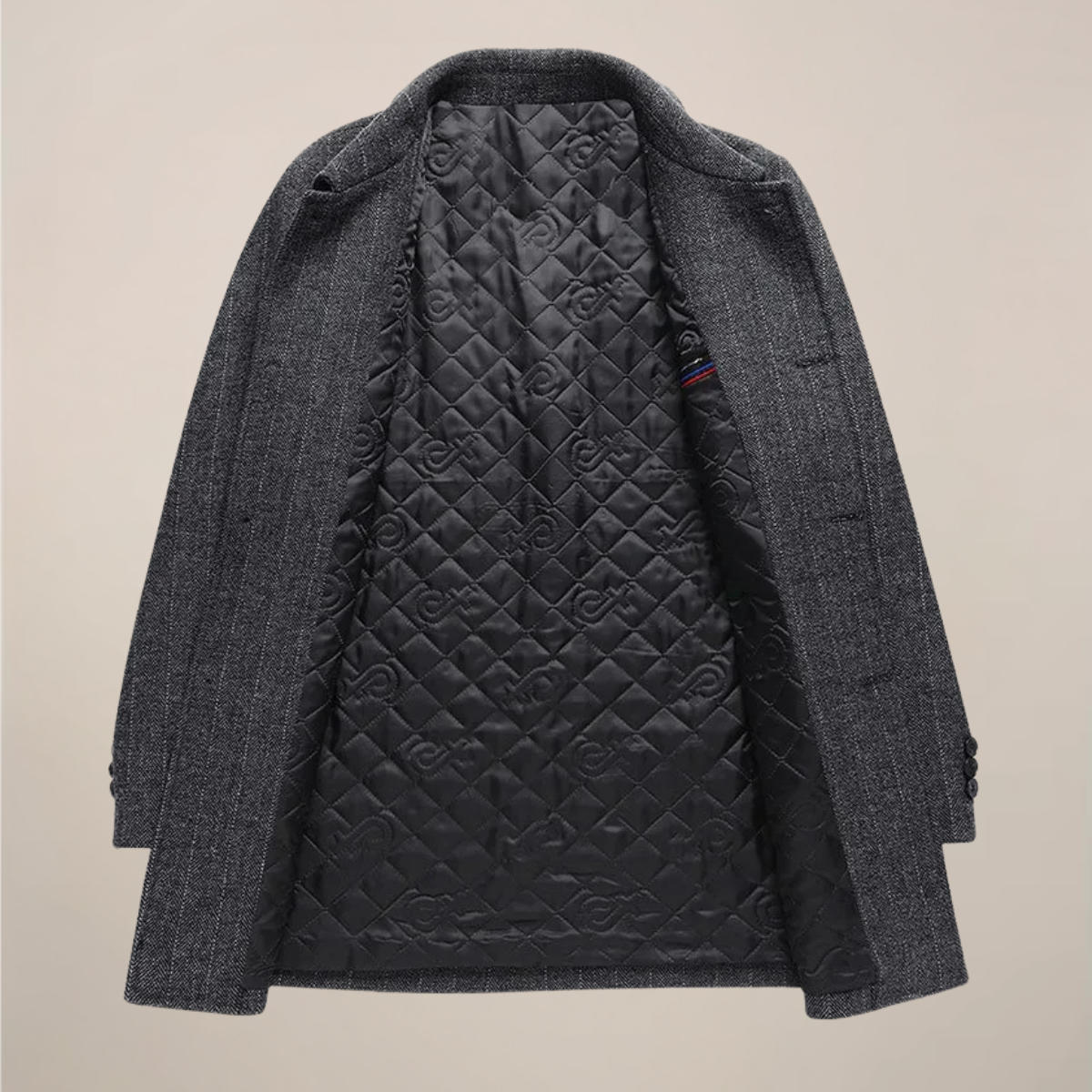 Herre Herringbone Bilfrakke – Spids Krave, Knap Front