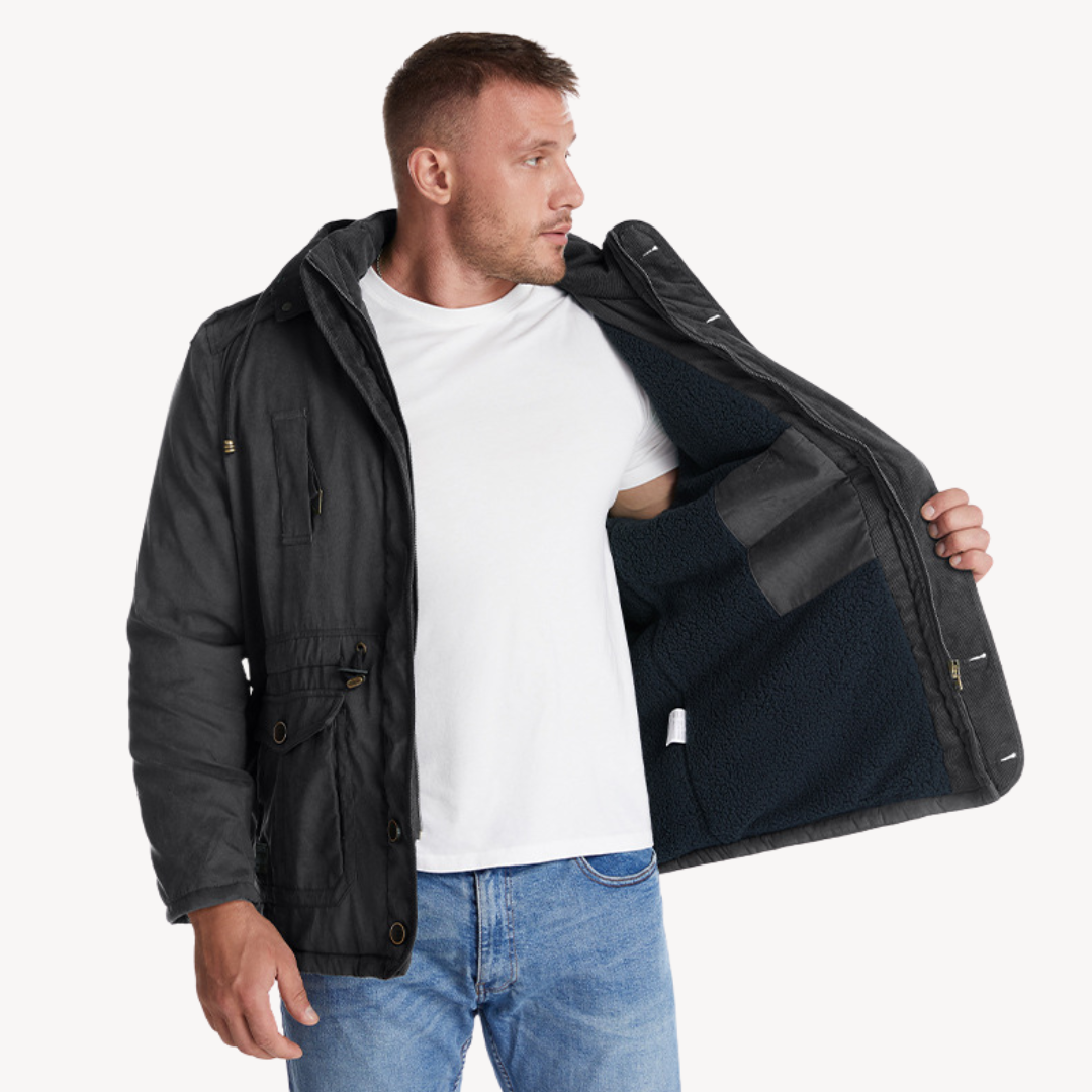 Herre Hooded Utility Jacket – Zip-Through Parka med Fôret Inderside & Flere Lommer