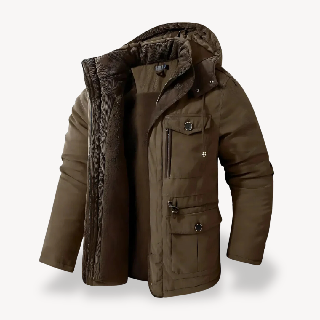 Herre Hooded Utility Jacket – Zip-Through Parka med Fôret Inderside & Flere Lommer
