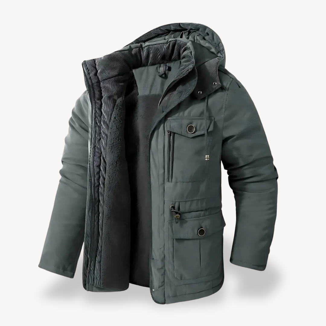 Herre Hooded Utility Jacket – Zip-Through Parka med Fôret Inderside & Flere Lommer