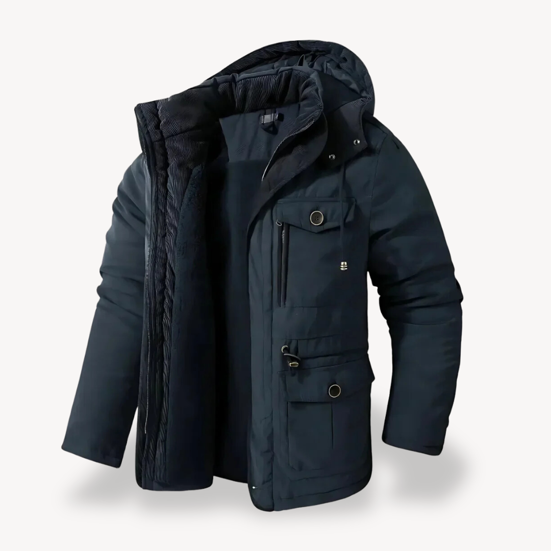 Herre Hooded Utility Jacket – Zip-Through Parka med Fôret Inderside & Flere Lommer