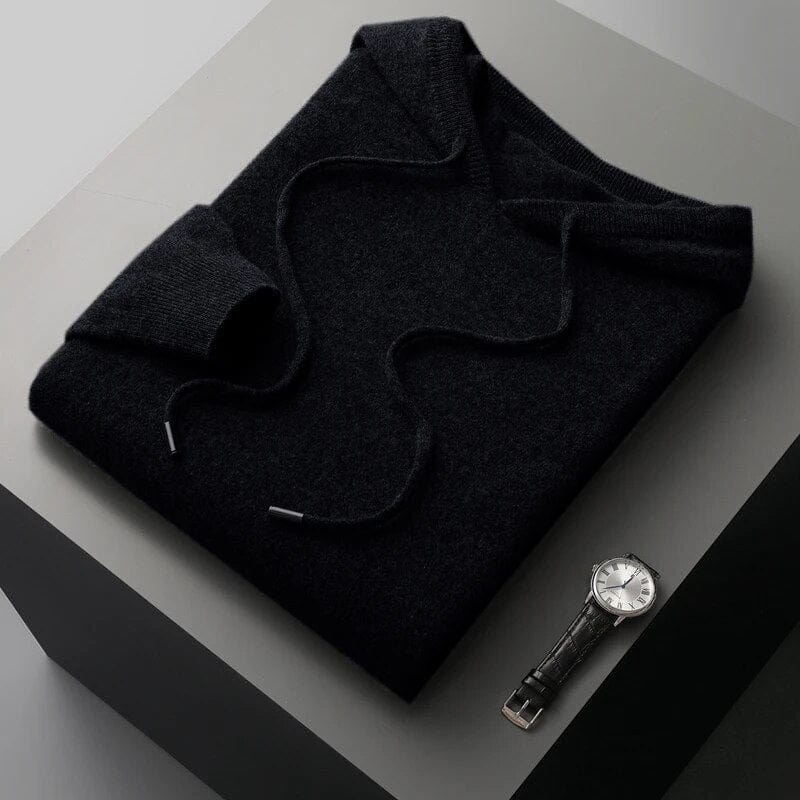Herre Hoodie Sweater – Minimalistisk Strik, Snoretræk Hætte
