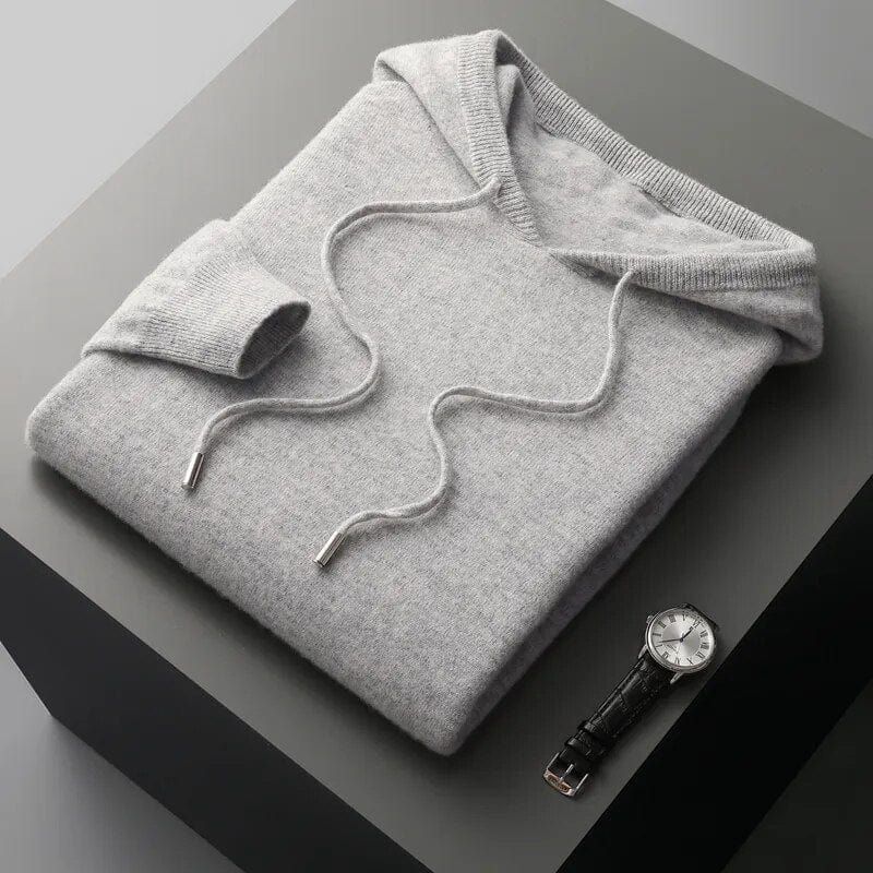 Herre Hoodie Sweater – Minimalistisk Strik, Snoretræk Hætte