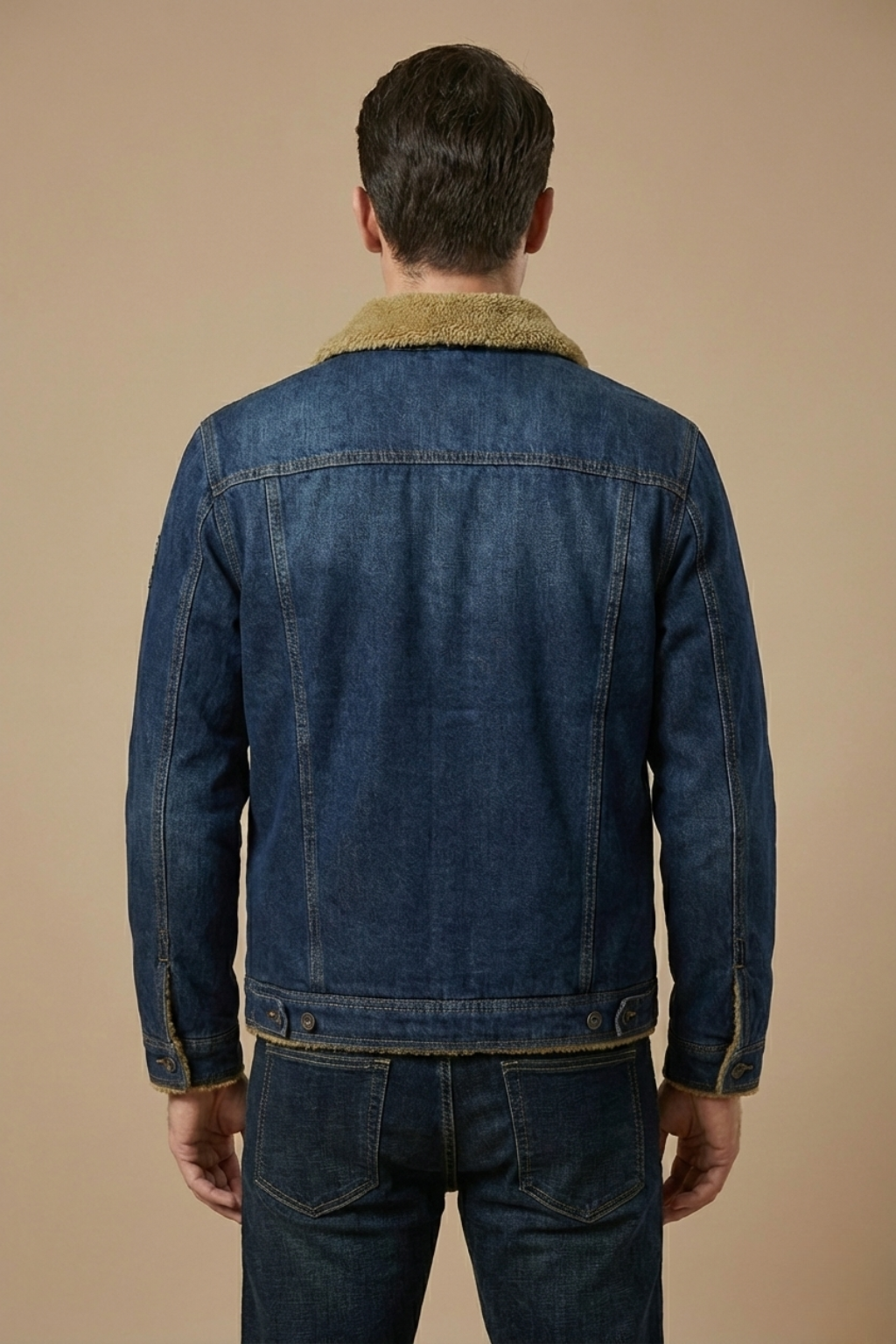 Mænds Fôret Denimjakke – Klassisk Knap-Front Vinterlag