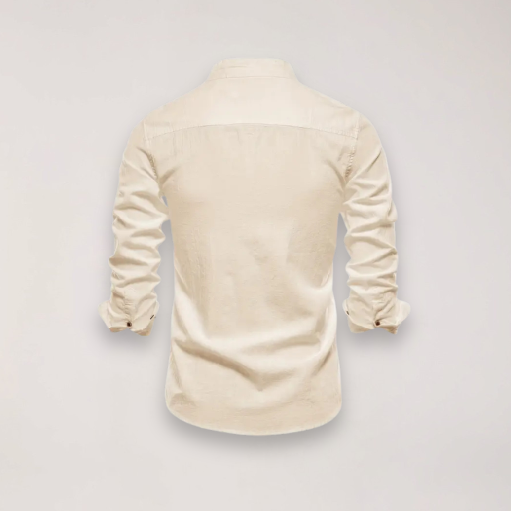 Herreskjorte med Lange Ærmer og Ståkrave – Broderet Ensfarvet Design til Smart Casual Styling