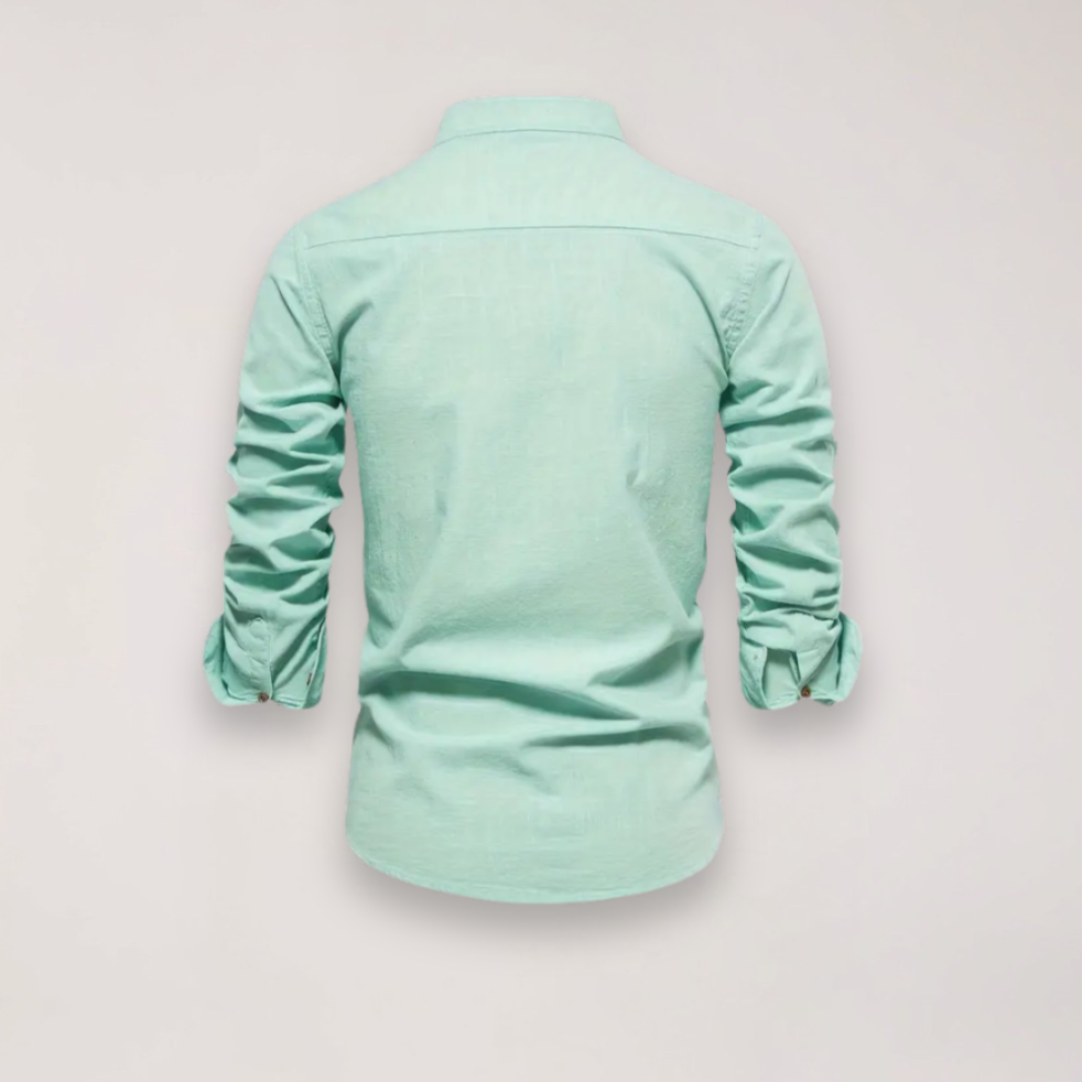 Herreskjorte med Lange Ærmer og Ståkrave – Broderet Ensfarvet Design til Smart Casual Styling