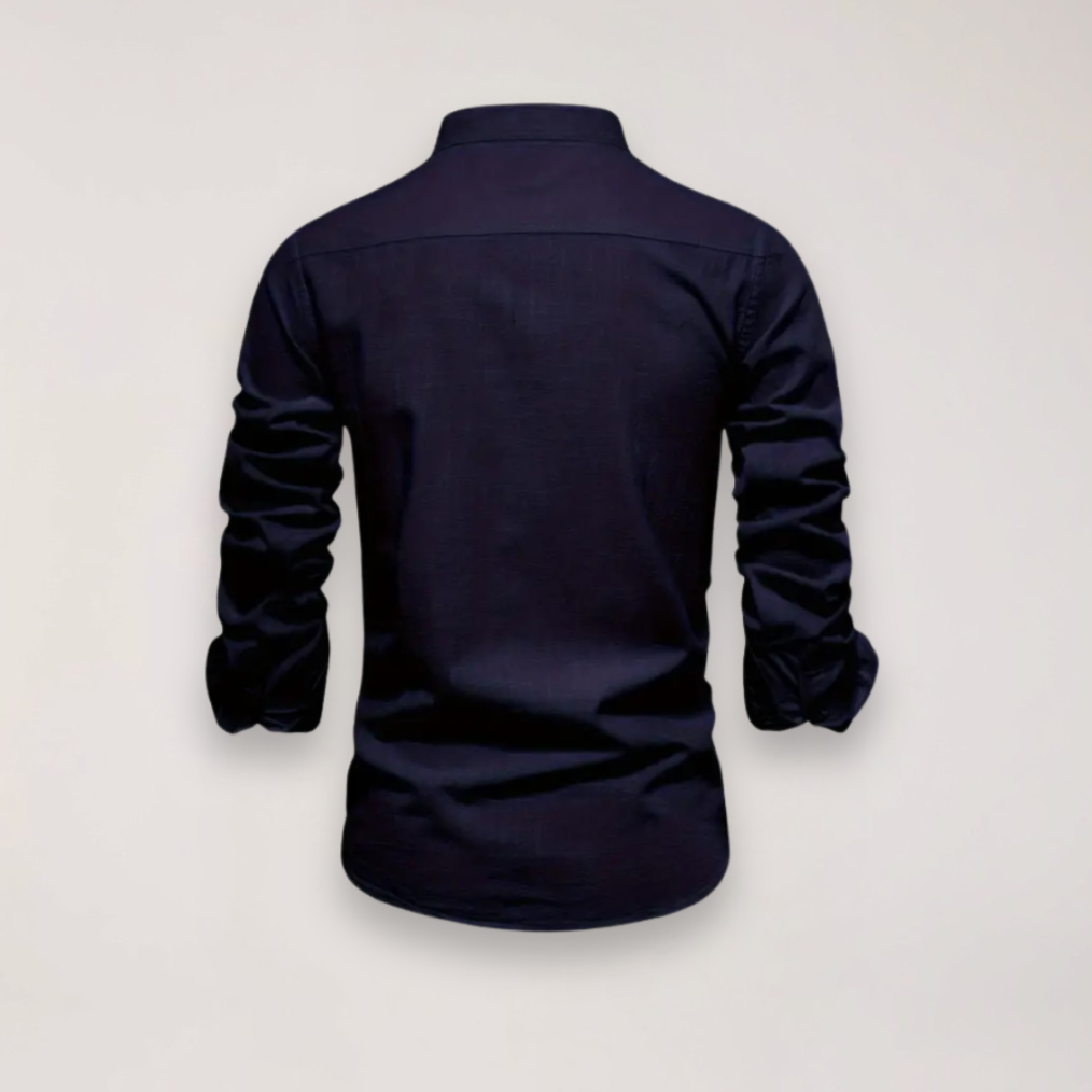 Herreskjorte med Lange Ærmer og Ståkrave – Broderet Ensfarvet Design til Smart Casual Styling