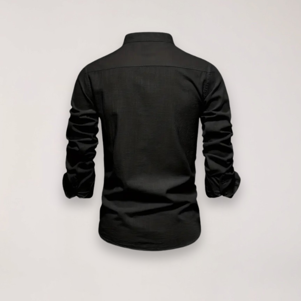 Herreskjorte med Lange Ærmer og Ståkrave – Broderet Ensfarvet Design til Smart Casual Styling