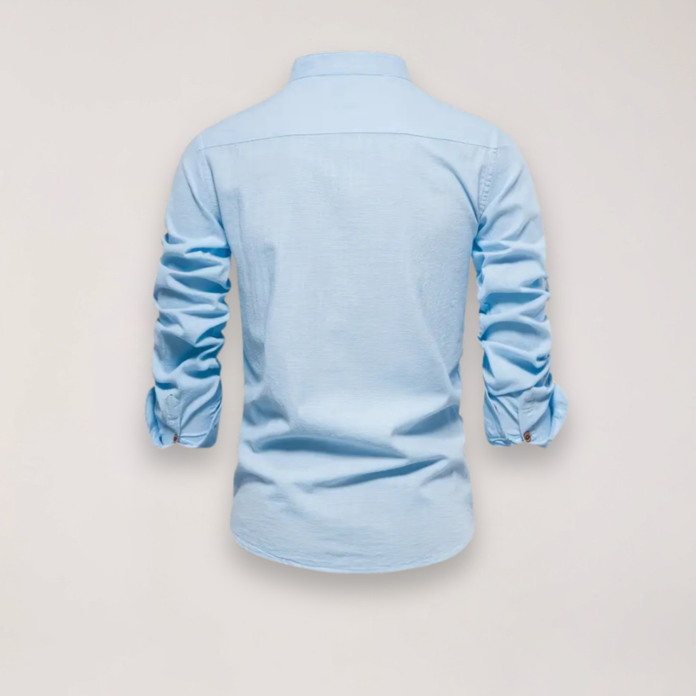 Herreskjorte med Lange Ærmer og Ståkrave – Broderet Ensfarvet Design til Smart Casual Styling