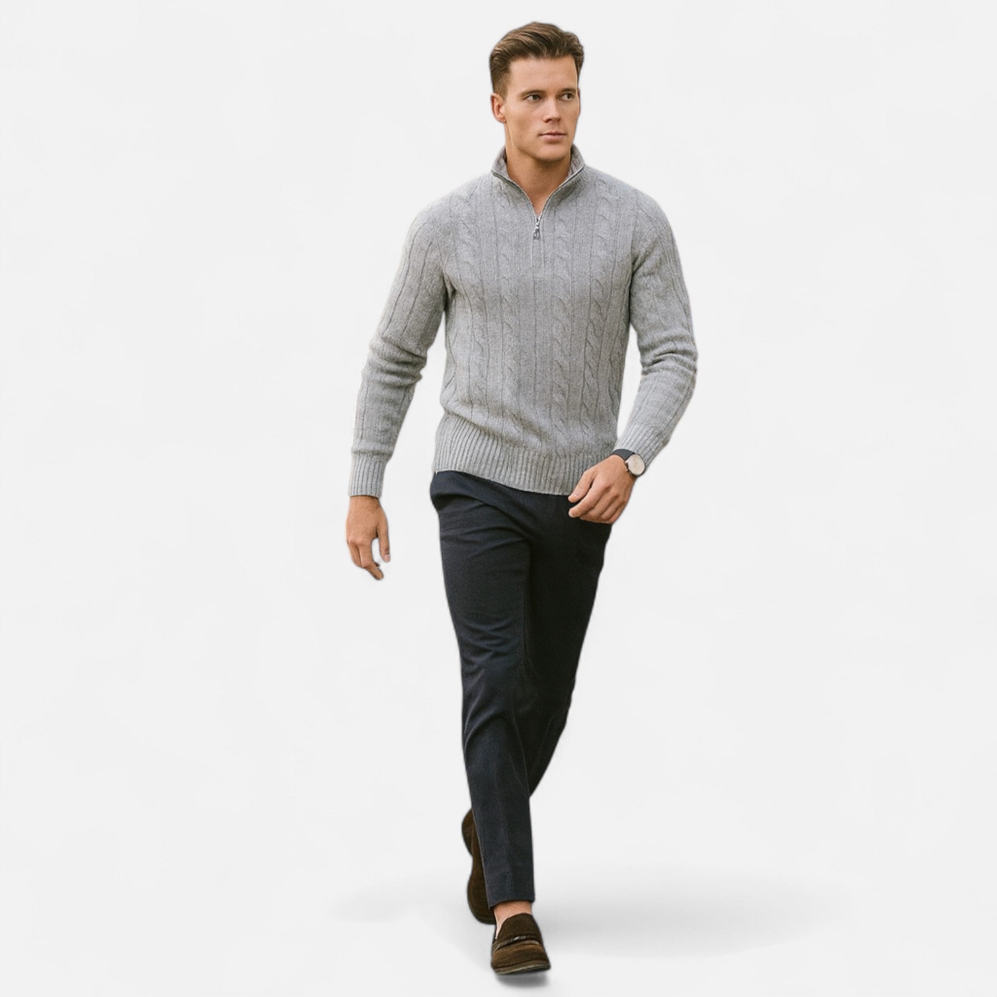 Herre Åben-Front Sweater med Subtil Syning Detaljer – Moderne Lag-på-Lag Stykke