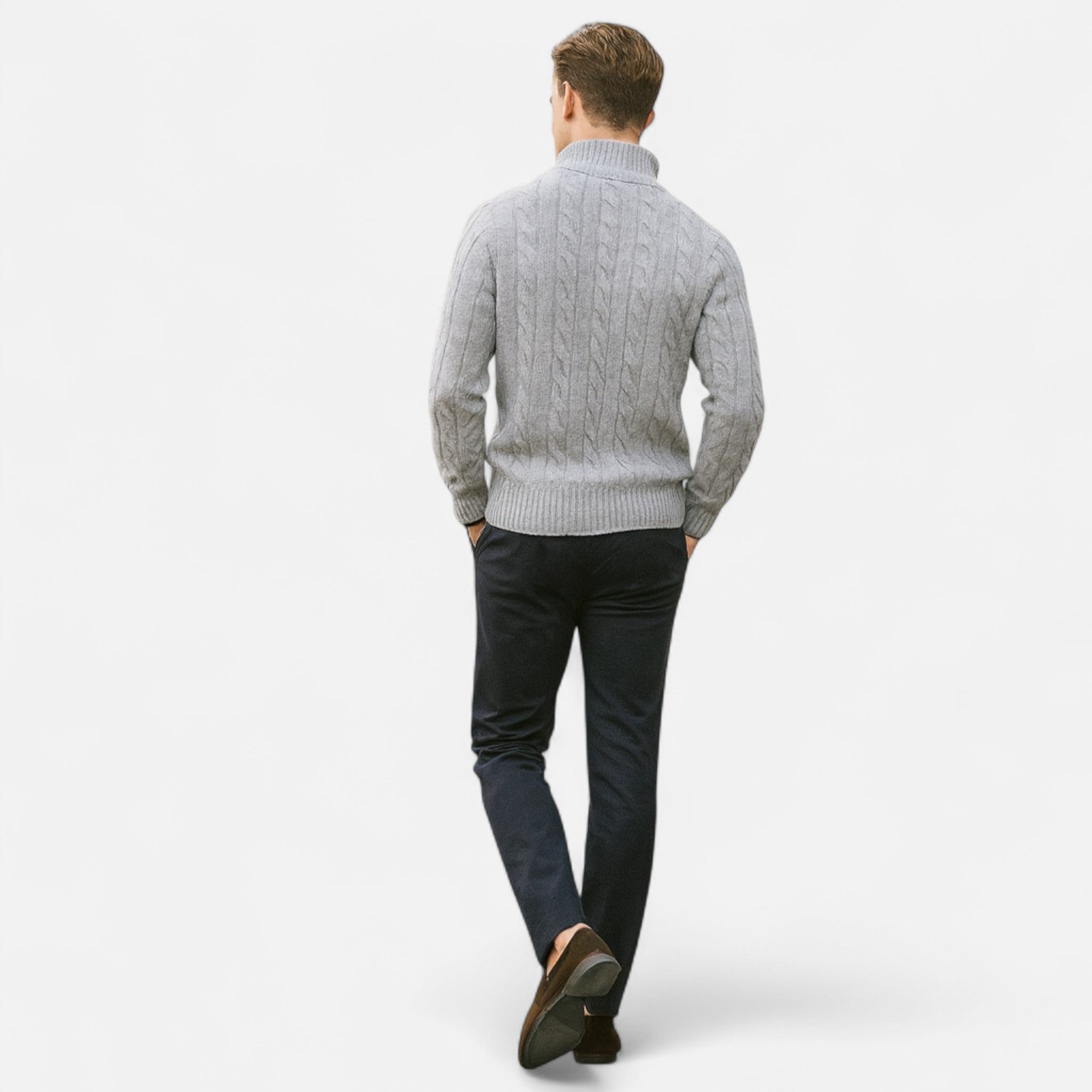 Herre Åben-Front Sweater med Subtil Syning Detaljer – Moderne Lag-på-Lag Stykke