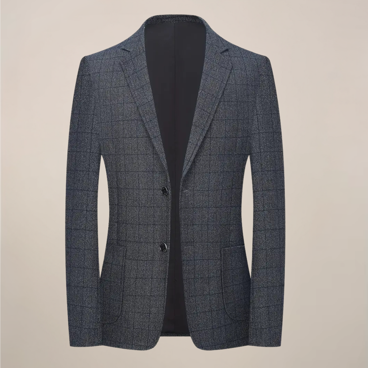 Herre Plaid Blazer – Skræddersyet Check Jakke med Slå-krave og Lommer