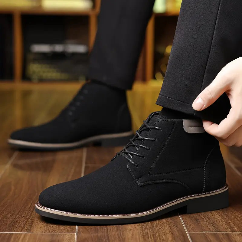 Mænds Retro Mid-Top Snørebåndssko – Spids Tå med Gummisål