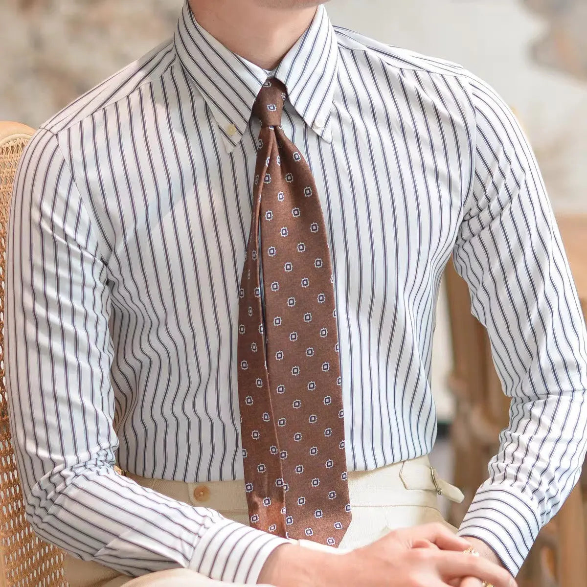 Herre Retro Stribet Skjorte – Regular Fit – Lange Ærmer – Klassisk Krave – Årstidens Stil