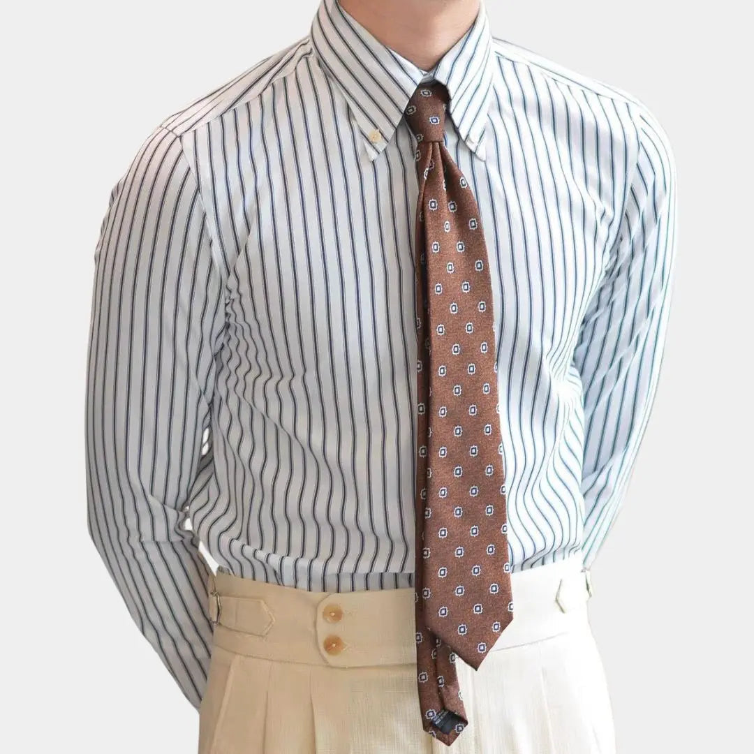 Herre Retro Stribet Skjorte – Regular Fit – Lange Ærmer – Klassisk Krave – Årstidens Stil
