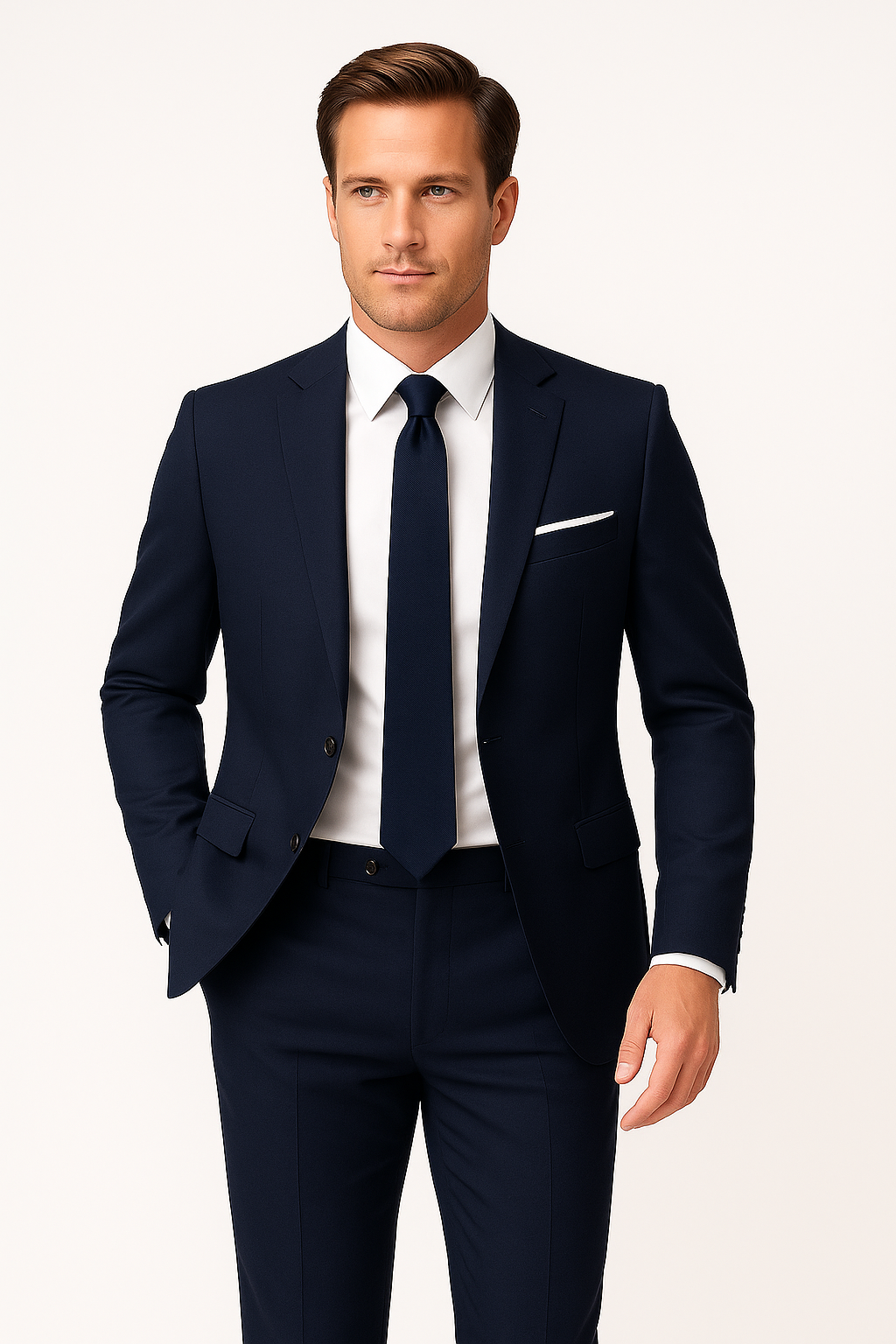 Herreslim-fit navyblå jakkesæt – Skræddersyet to-delt blazer og bukser