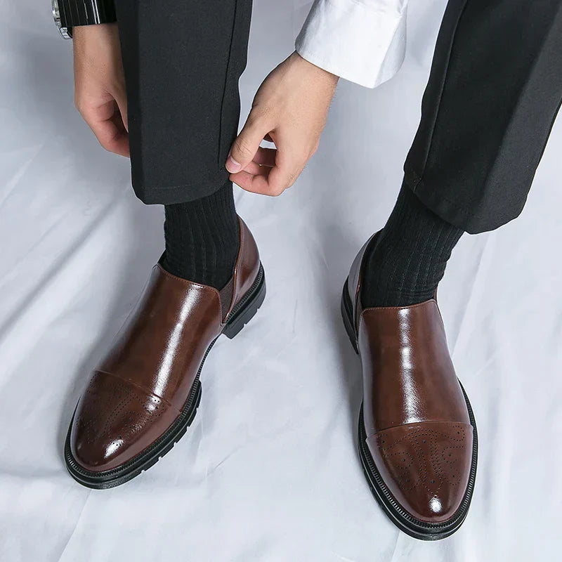 Herre Slip-On Lædersko – Smart Casual Komfort med Elastiske Paneler