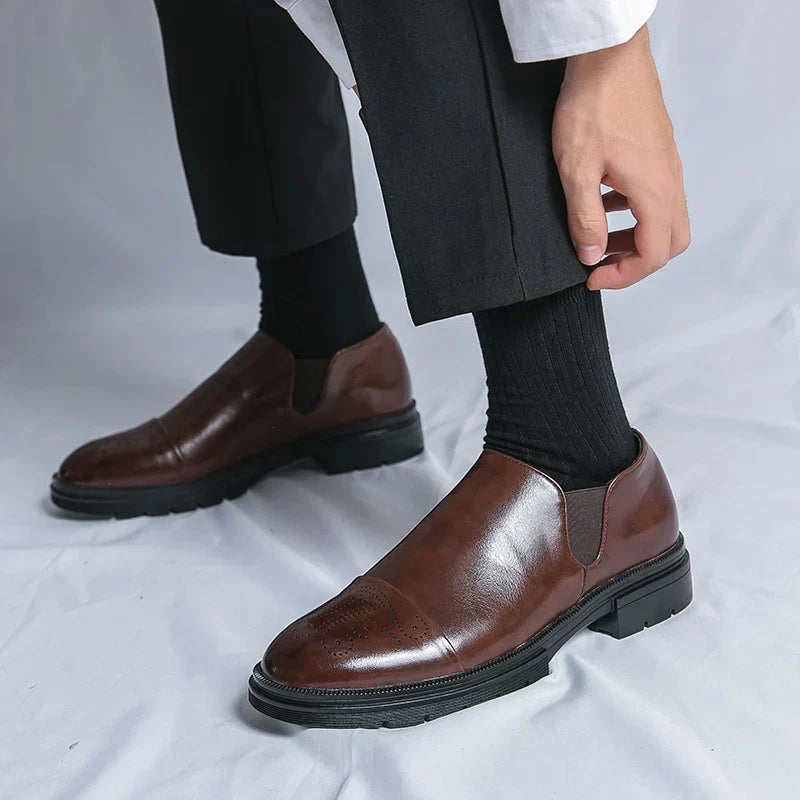 Herre Slip-On Lædersko – Smart Casual Komfort med Elastiske Paneler