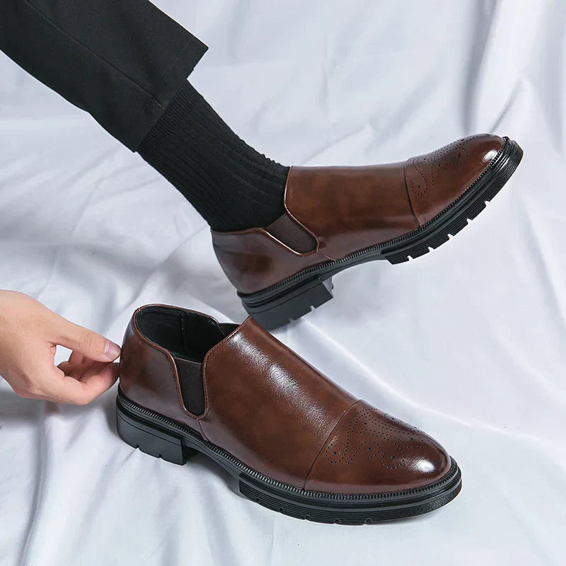 Herre Slip-On Lædersko – Smart Casual Komfort med Elastiske Paneler