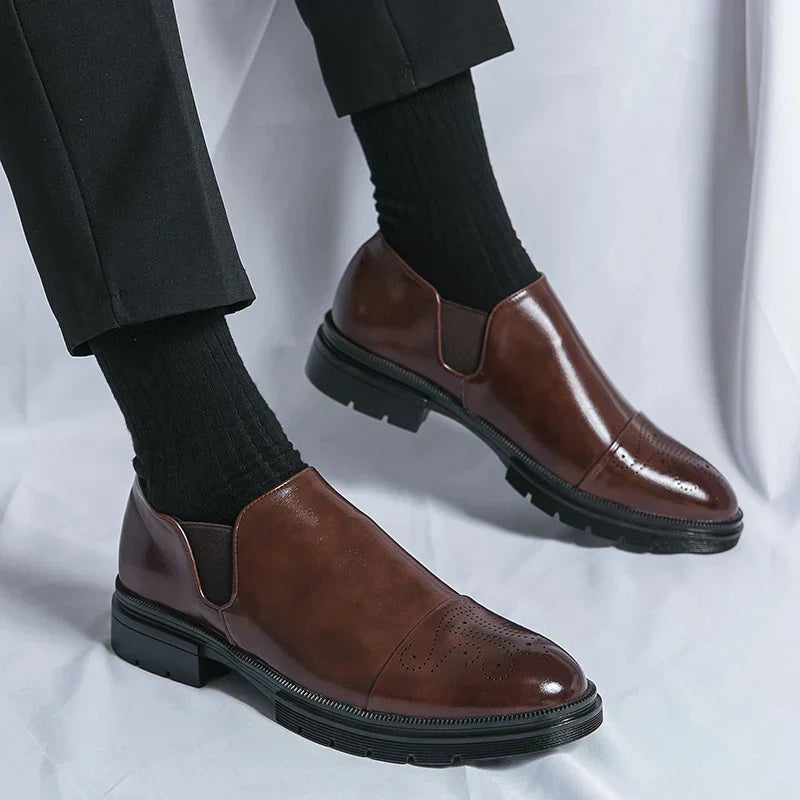 Herre Slip-On Lædersko – Smart Casual Komfort med Elastiske Paneler