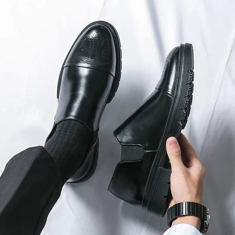 Herre Slip-On Lædersko – Smart Casual Komfort med Elastiske Paneler