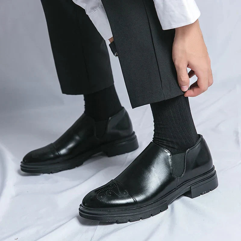 Herre Slip-On Lædersko – Smart Casual Komfort med Elastiske Paneler