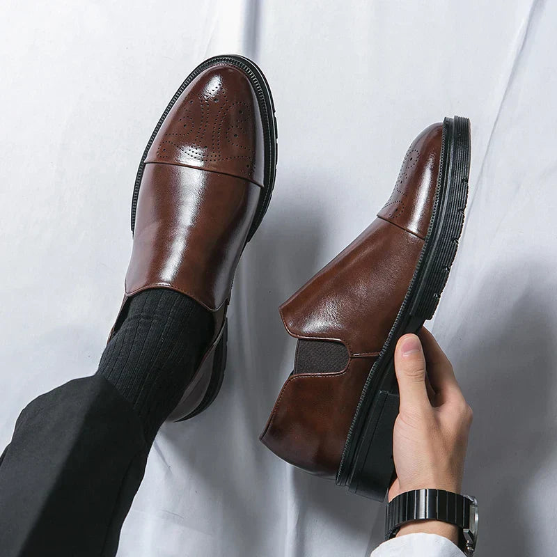 Herre Slip-On Lædersko – Smart Casual Komfort med Elastiske Paneler