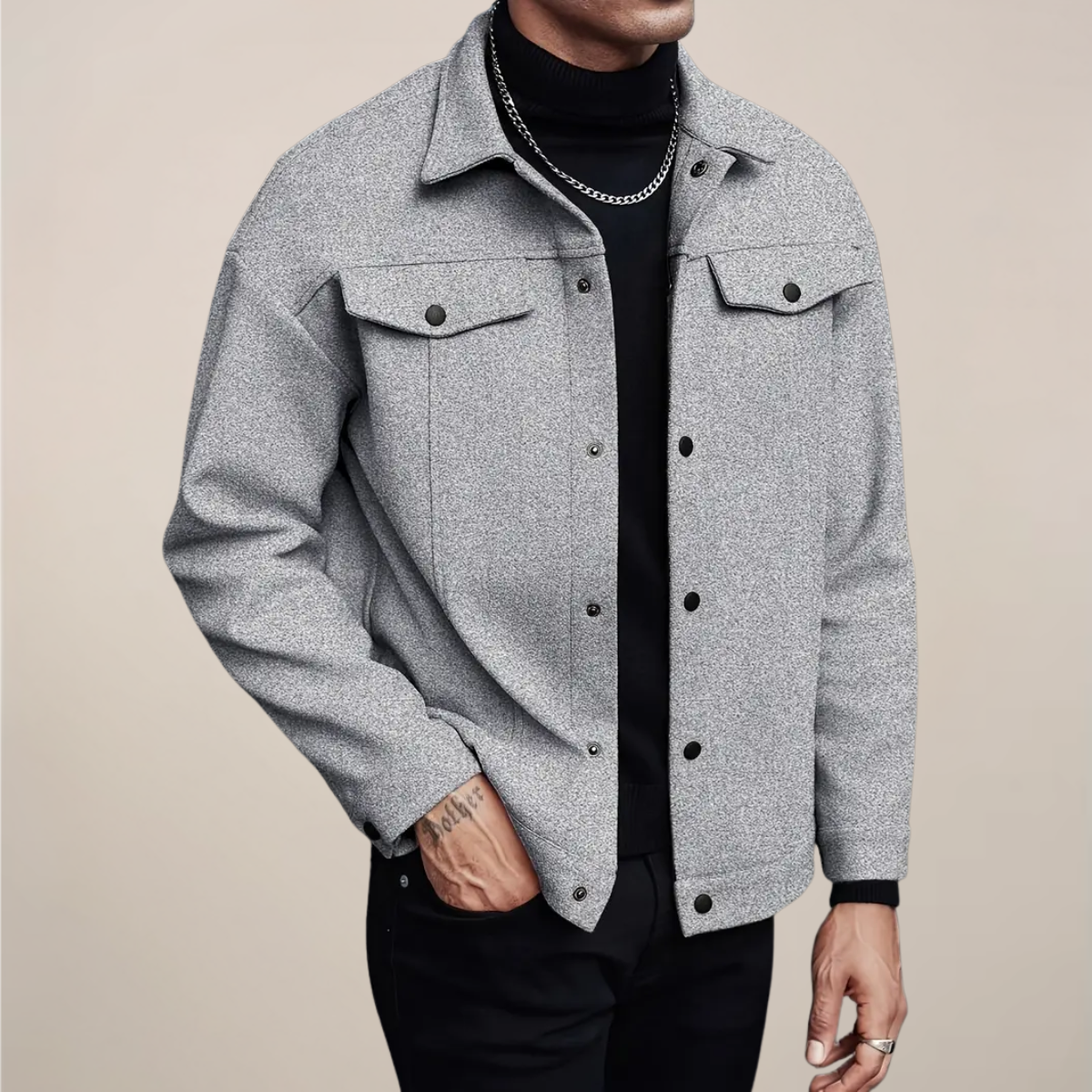 Herresmart casual jakke – Knap-op kort frakke til efterår og vinter lag-på-lag