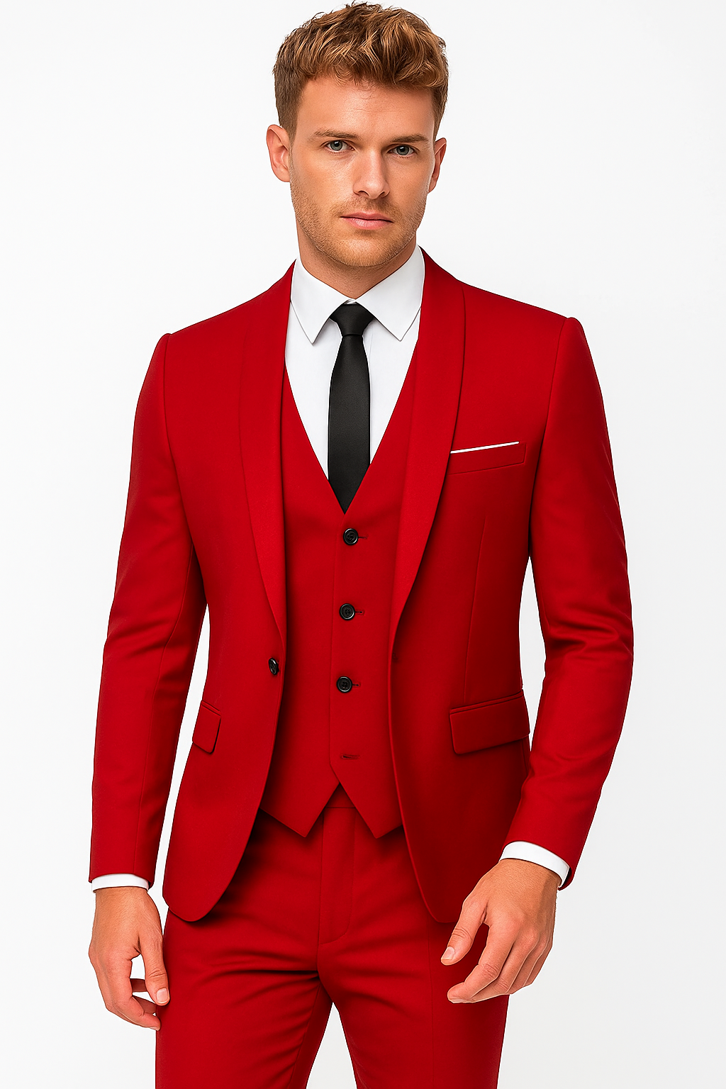 Herres Tre-delt Slim Fit Jakkesæt – Skulderlapel – Skræddersyet Elegance