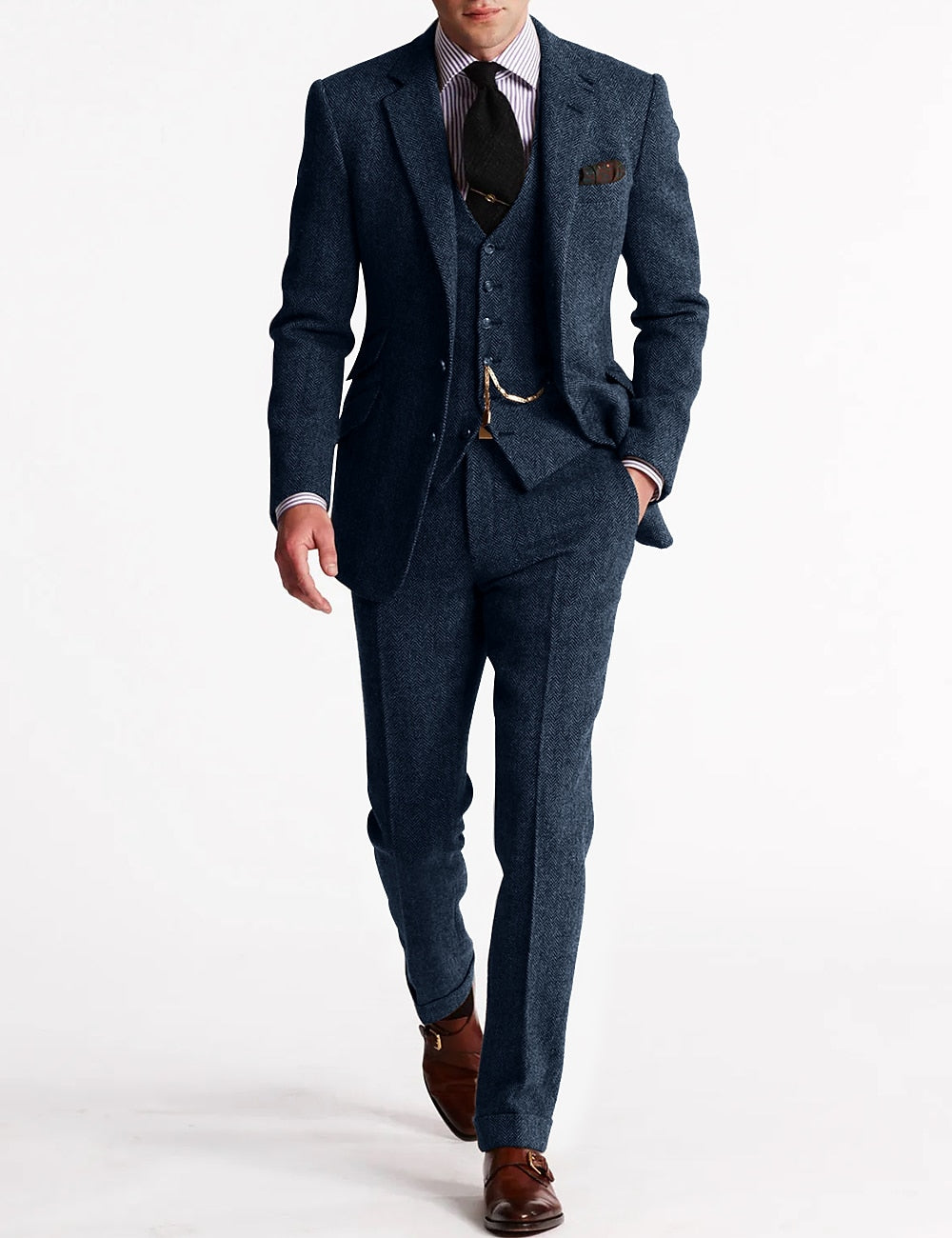 Herre Tre-delt Tweed Tuxedo – Klassisk Skræddersyet Jakkesæt