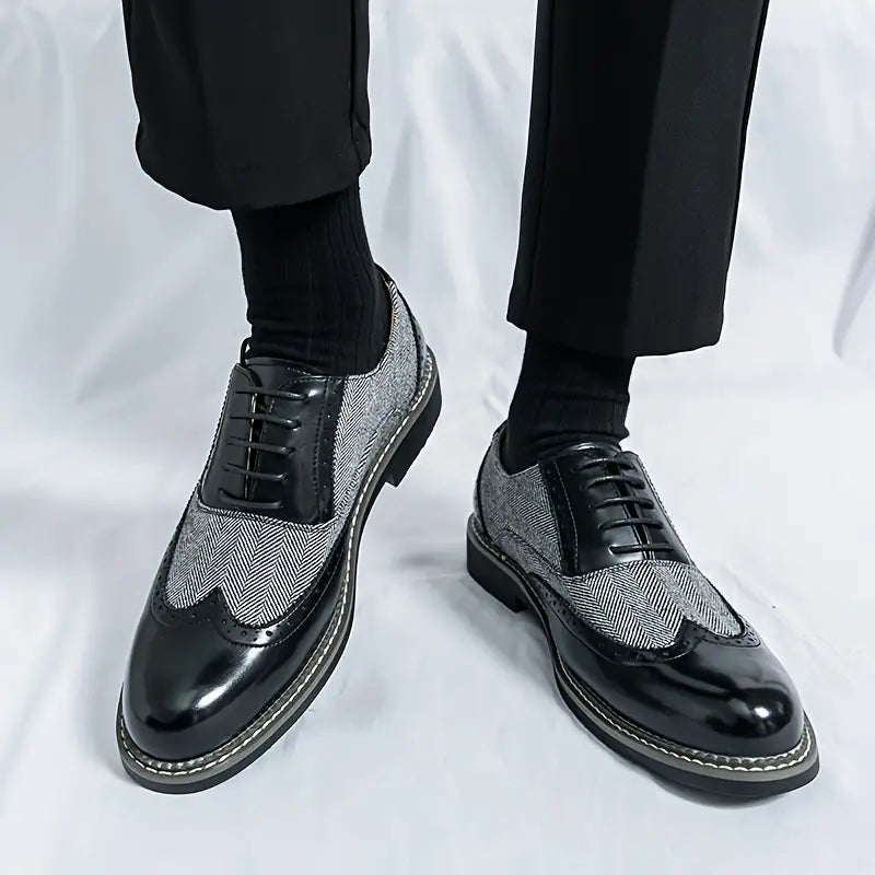 Herre Tweed Oxford Brogues – Klassiske Almond Wingtip Snørebåndssko